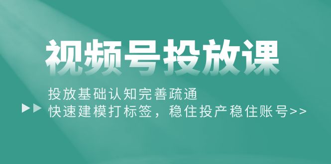 （10205期）视频号投放课：投放基础认知完善疏通，快速建模打标签，稳住投产稳住账号-777网创网