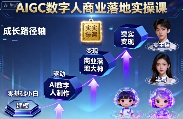 AIGC数字人商业落地实操课,从零基础小白到AI数字人大神
