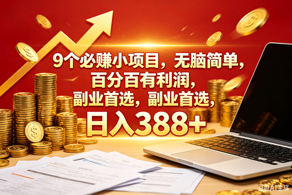 （18597期）9个必赚钱的小项目，百分百赚米，无脑简单，副业首选，日入388+-777网创网