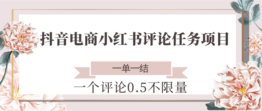 抖音电商小红书评论任务项目,一个评论0.5,一单一结 不限量-777网创网