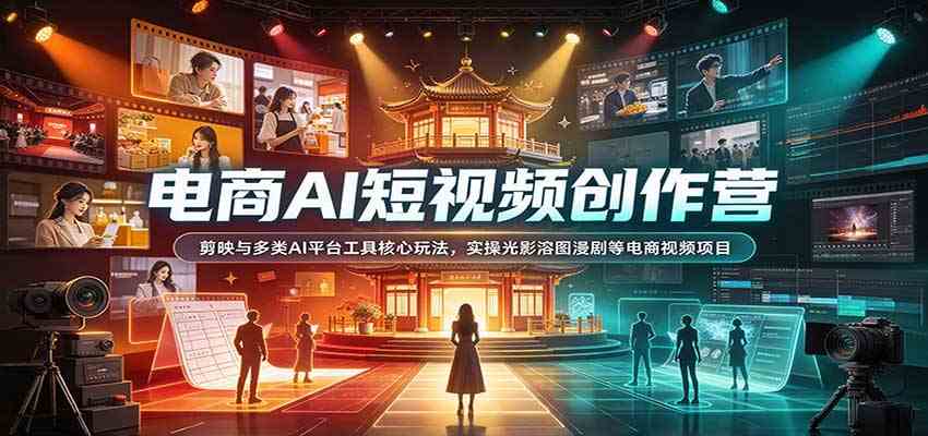 电商AI短视频创作营:剪映与多类AI平台工具核心玩法,实操光影溶图漫剧等电商视频项目-777网创网