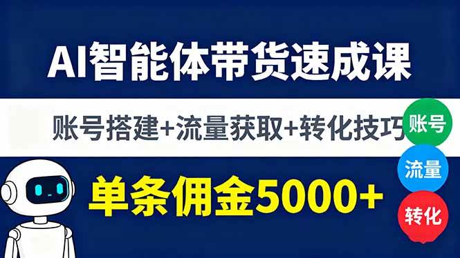 （16073期）AI智能体带货速成课，账号搭建+流量获取+转化技巧，单条佣金5000+-777网创网