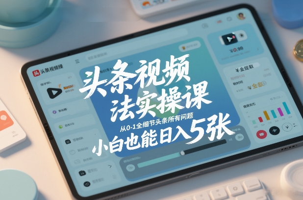 头条视频玩法实操课,从0-1全细节头条所有问题,小白也能日入5张-777网创网