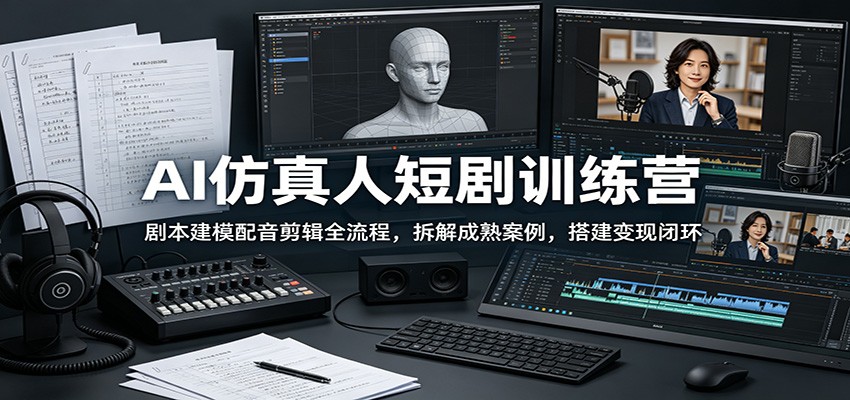 AI仿真人短剧训练营：剧本建模配音剪辑全流程，拆解成熟案例，搭建变现闭环-777网创网