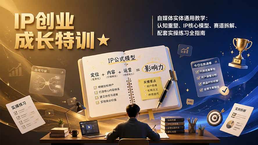 （19567期）IP创业成长特训★自媒体实体通用教学：认知重塑、IP核心模型、赛道拆解、配套实操练习全指南-777网创网