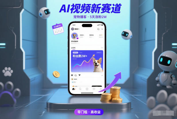 AI视频新赛道，宠物播客仅注册5天涨粉2W，收益非常可观-777网创网