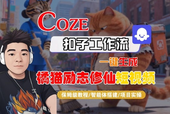Coze扣子智能体工作流一键生成“橘猫励志修仙“短视频，全流程保姆级教学-777网创网