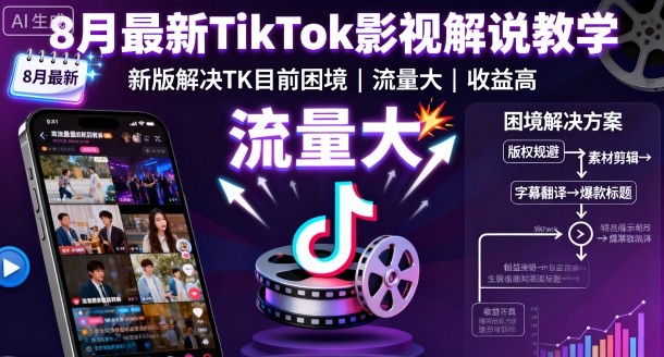 8月最新TikTok影视解说教学,新版解决TK目前困境,流量大,收益高-777网创网