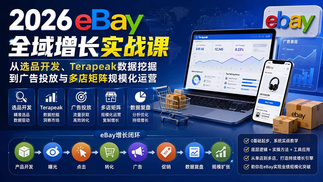 2026-Vincent eBay全域增长实战课-无水印：从选品开发、Terapeak数据挖掘到广告投放与多店矩阵规模化运营-777网创网