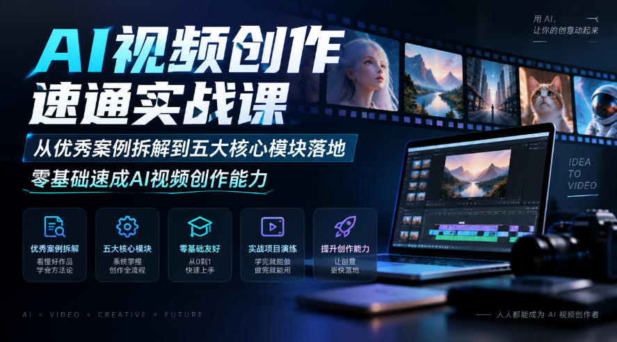 AI视频创作速通实战课|从优秀案例拆解到五大核心模块落地,零基础速成AI视频创作能力-777网创网