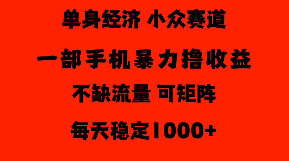 26年暴力单身经济,稳定日入500-1k,不缺流量,流量极大,冷门小众赛道,门槛低小白轻松上手【揭秘】-777网创网