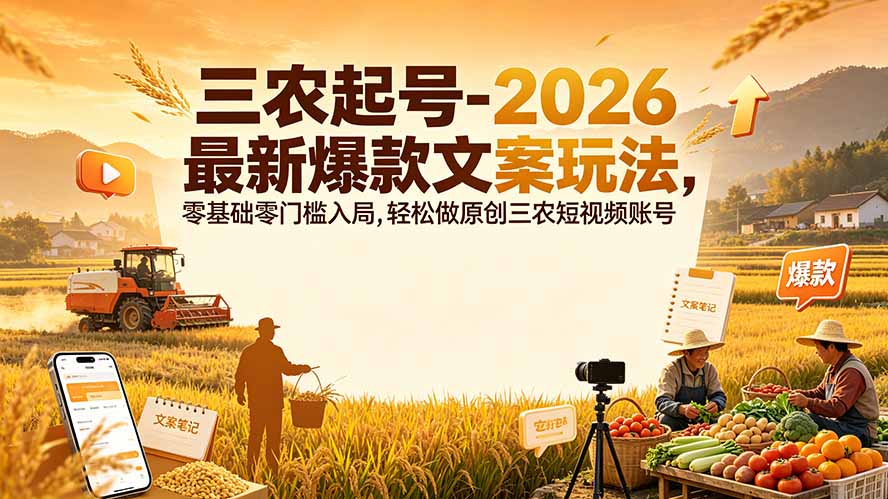 三农起号-2026 最新爆款文案玩法，零基础零门槛入局，轻松做原创三农短视频账号-777网创网