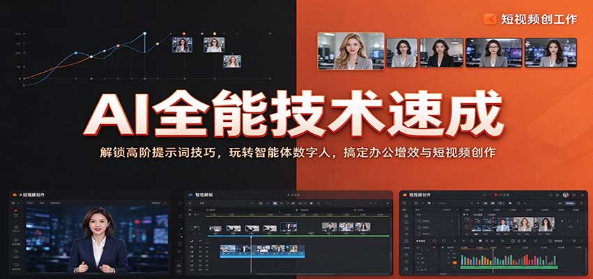 AI全能技术速成:解锁高阶提示词技巧,玩转智能体数字人,搞定办公增效与短视频创作-777网创网