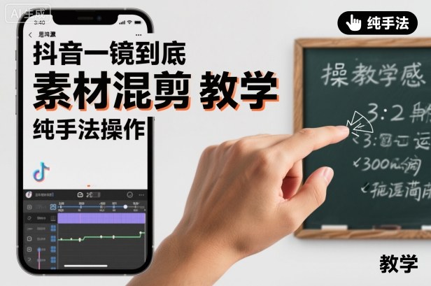 抖音一镜到底素材混剪教学，纯手法操作-777网创网