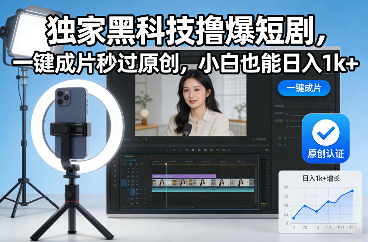 独家黑科技撸爆短剧,一键成片秒过原创,小白也能日入1k+【揭秘】