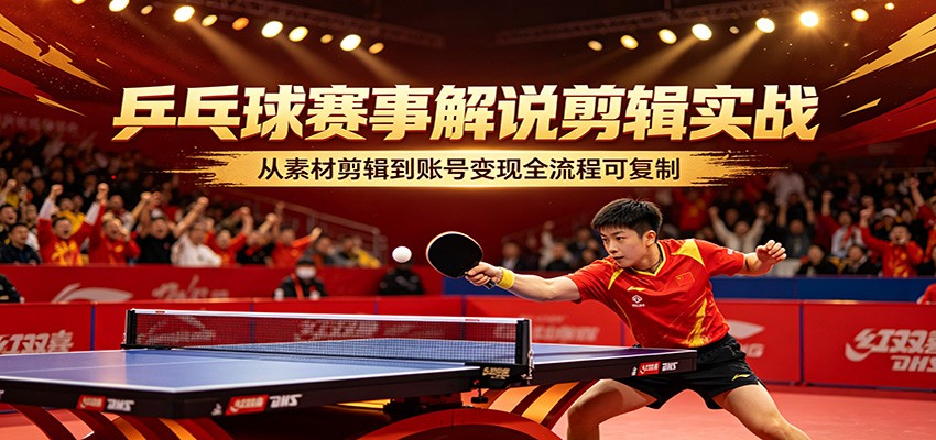 乒乓球赛事解说剪辑实战,从素材剪辑到账号变现全流程可复制-777网创网