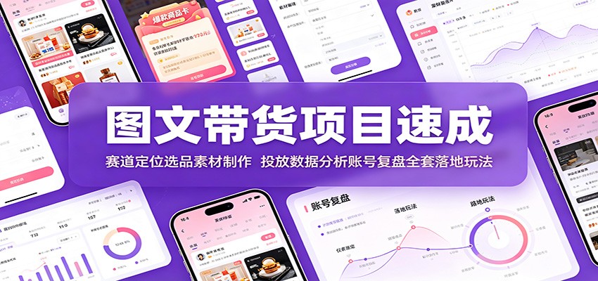 图文带货项目速成：赛道定位选品素材制作，投放数据分析账号复盘全套落地玩法-777网创网