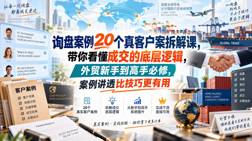 询盘案例20个真客户案拆解课,带你看懂成交的底层逻辑,外贸新手到高手必修,案例讲透比技巧更有用-777网创网