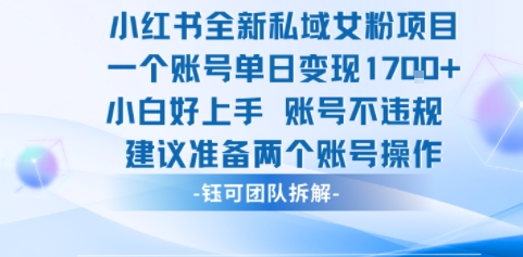 小红书全新私域女粉项目 单日变现1k+ 小白好上手账号不违规