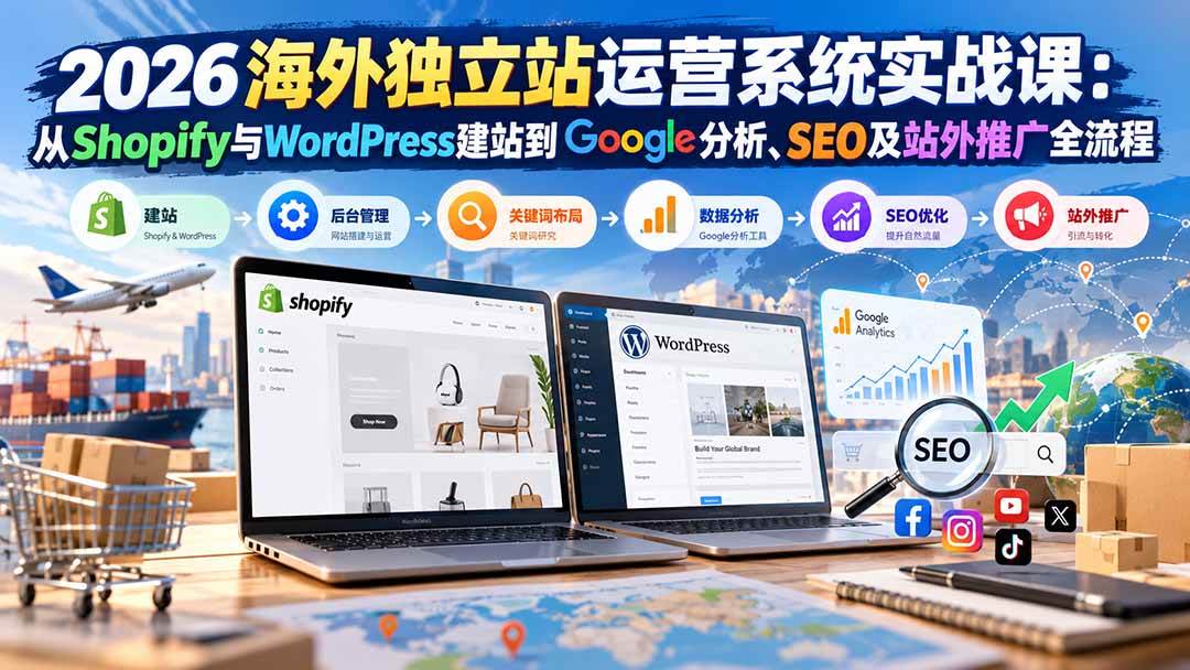 (20689期)2026海外独立站运营系统实战课:从Shopify与WordPress建站到Google分析、SEO及站外推广全流程-777网创网