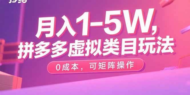 （15903期）月入1-5W，拼多多虚拟类目玩法，0成本，可矩阵操作-777网创网