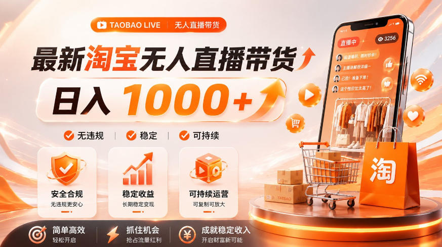 拒绝死工资!淘宝无人直播,让你睡觉都在进账,单设备日入1k+普通人的变现蓝海【揭秘】-777网创网