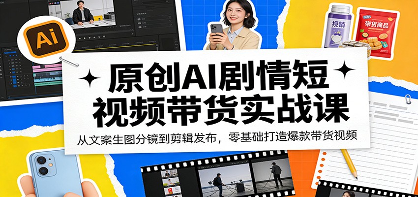 原创AI剧情短视频带货实战课：从文案生图分镜到剪辑发布，零基础打造爆款带货视频-777网创网