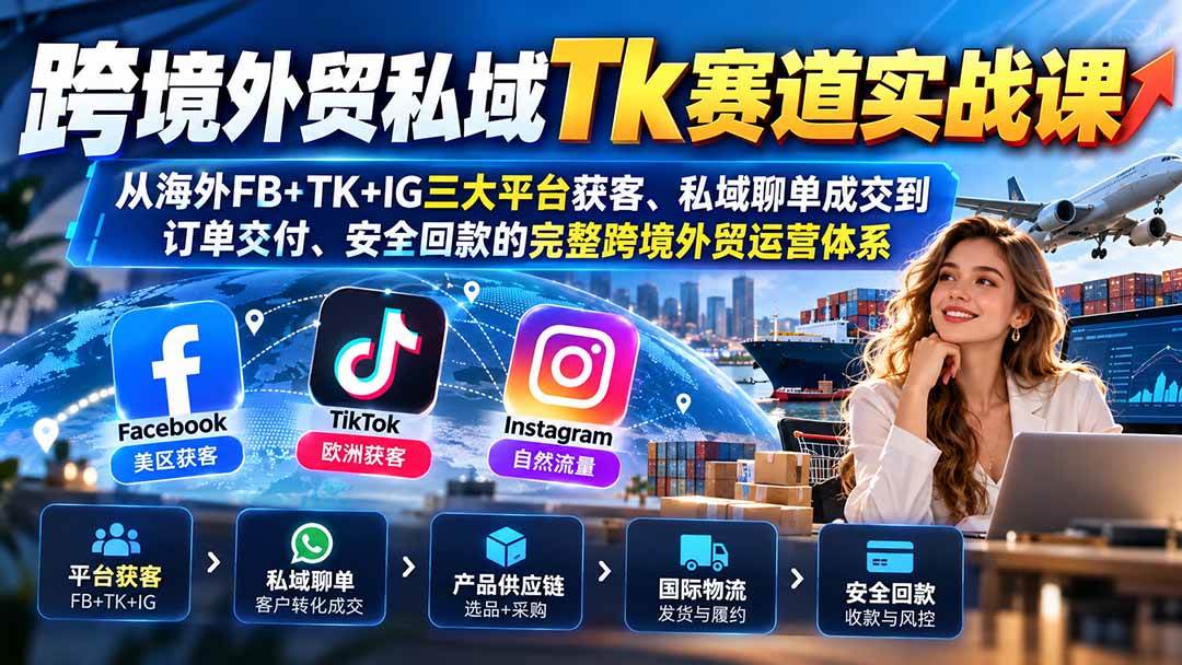 (20894期)跨境外贸私域Tk赛道实战课:从海外FB+TK+IG三大平台获客、私域聊单成交到订单交付、安全回款的完整跨境外贸运营体系-777网创网
