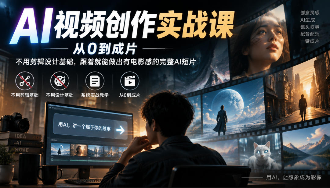 AI视频创作实战课，从0到成片，不用剪辑设计基础，跟着就能做出有电影感的完整AI短片-777网创网