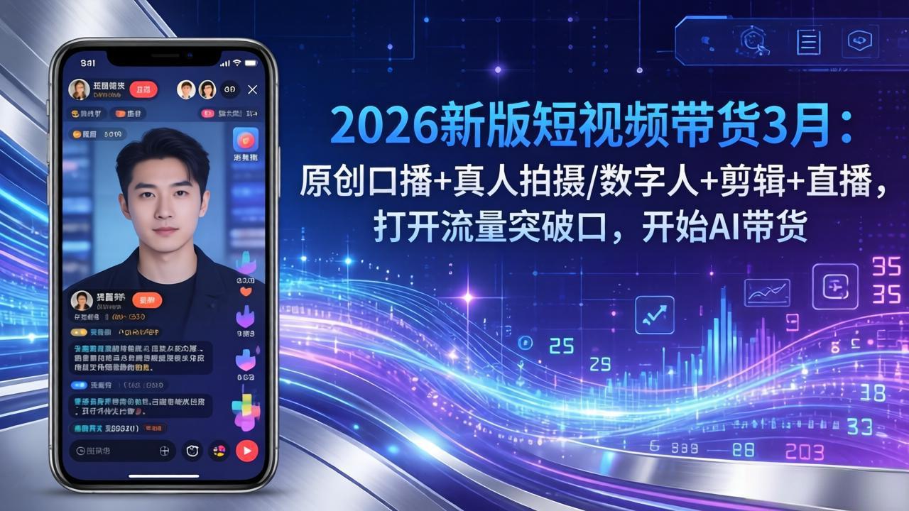 2026新版短视频带货3月：原创口播+真人拍摄/数字人+剪辑+直播，打开流量突破口，开始AI带货-777网创网