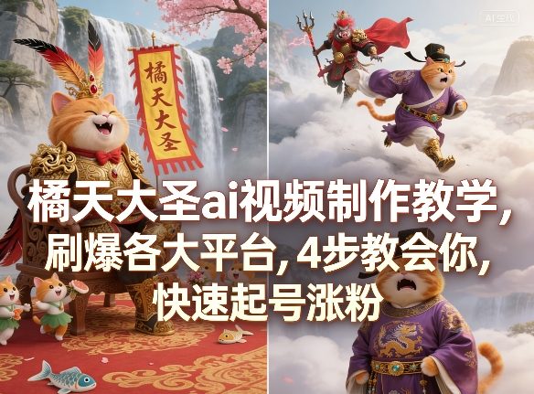 橘天大圣ai视频制作教学，刷爆各大平台，4步教会你，快速起号涨粉-777网创网