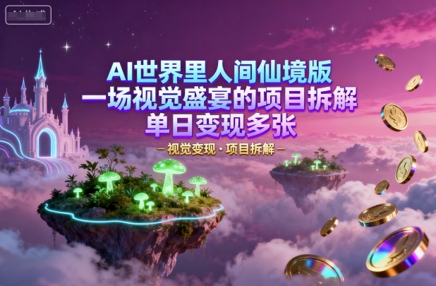 AI世界里人间仙境版，一场视觉盛宴的项目拆解，单日变现多张-777网创网