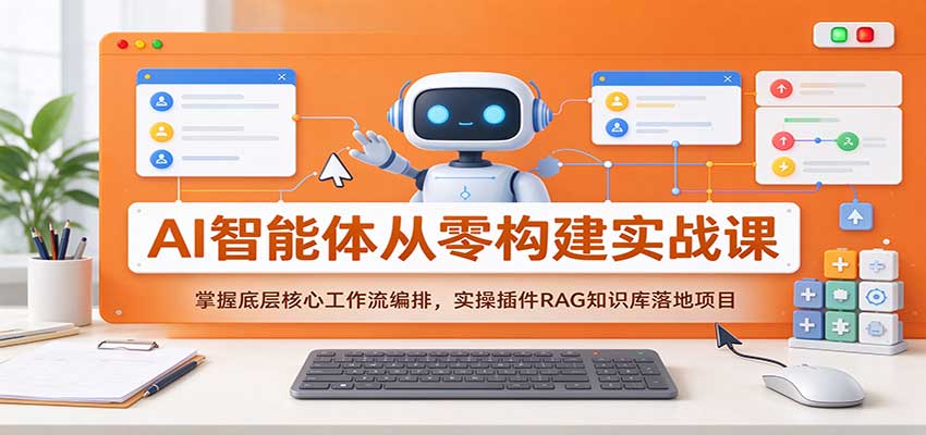 AI智能体从零构建实战课:掌握底层核心工作流编排,实操插件RAG知识库落地项目-777网创网