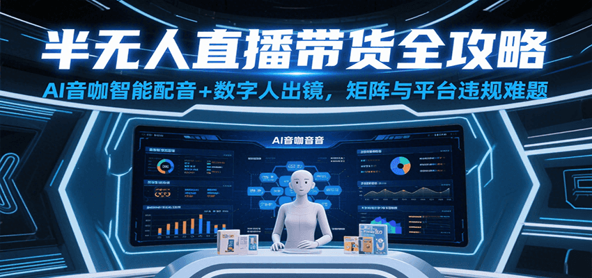 半无人直播带货全攻略:AI音咖智能配音+数字人出镜,解决账号矩阵与平台违规难题-777网创网