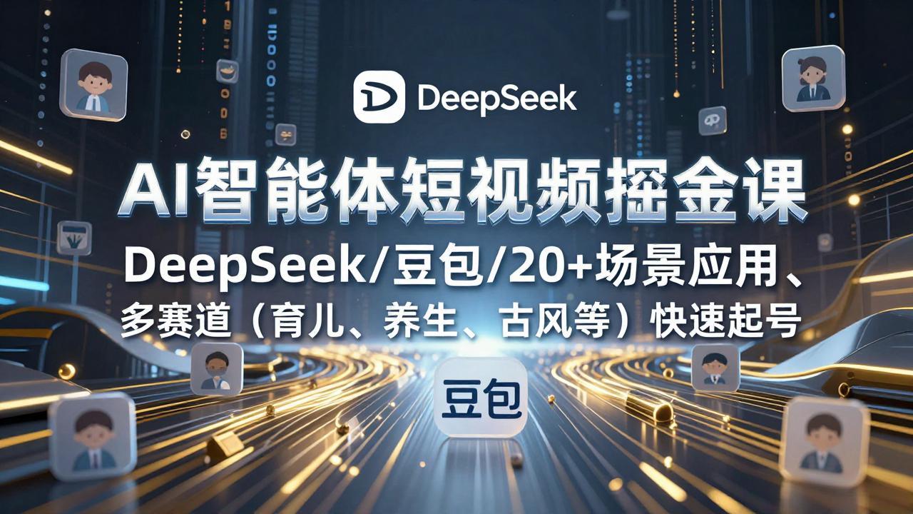 AI智能体短视频掘金课,DeepSeek/豆包/20+场景应用、多赛道(育儿、养生、古风等-777网创网