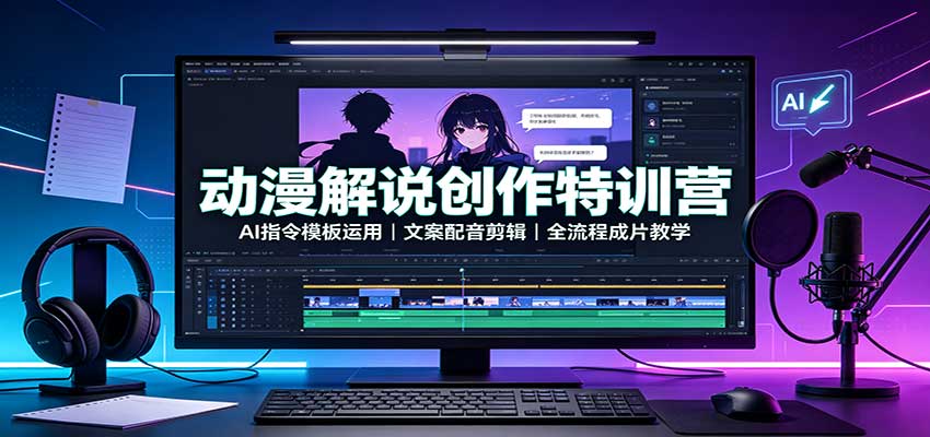 动漫解说创作特训营：AI指令模板运用，文案配音剪辑，全流程成片教学-777网创网