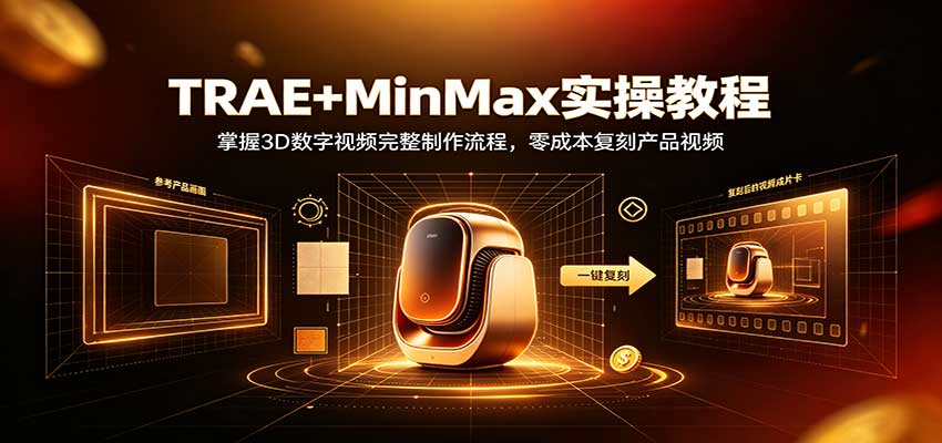 TRAE+MinMax实操教程：3D数字视频完整制作流程，零成本复刻产品视频-777网创网