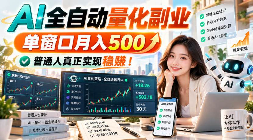 (20735期)AI全自动量化副业,单窗口月入500,普通人真正实现稳赚!-777网创网