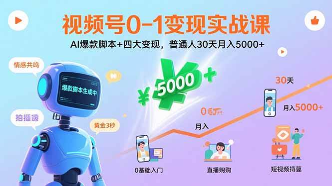 （15917期）视频号0-1变现实战课：AI爆款脚本+四大变现，普通人30天月入5000+-777网创网