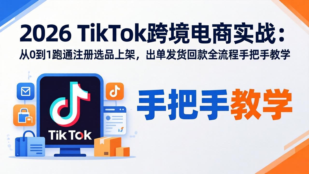 2026TikTok跨境电商实战：从0到1跑通注册选品上架，出单发货回款全流程手把手教学-777网创网