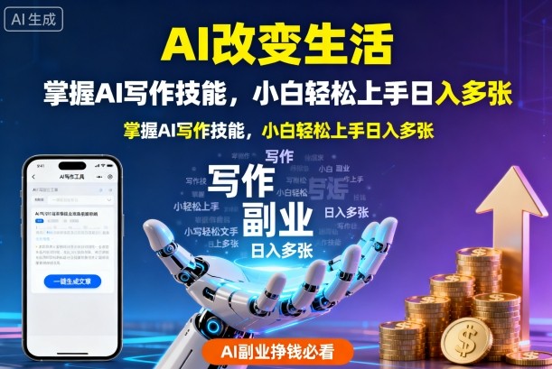 AI改变生活,掌握AI写作技能,小白轻松上手日入多张,AI副业挣钱必看