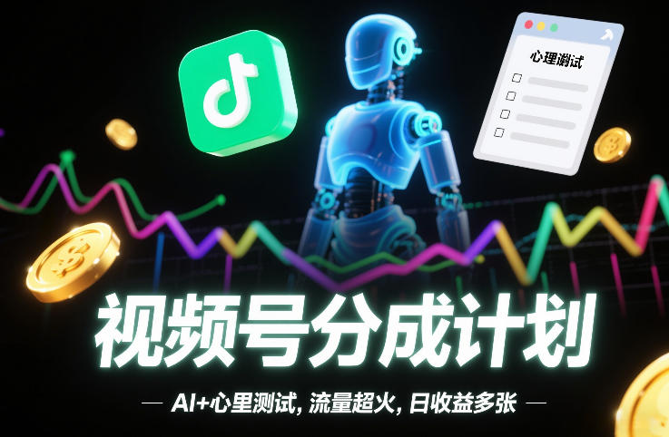 视频号分成计划，AI+心里测试，流量超火，日收益多张-777网创网