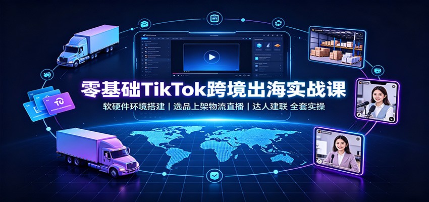 零基础TikTok跨境出海实战课：软硬件环境搭建，选品上架物流直播，达人建联全套实操-777网创网