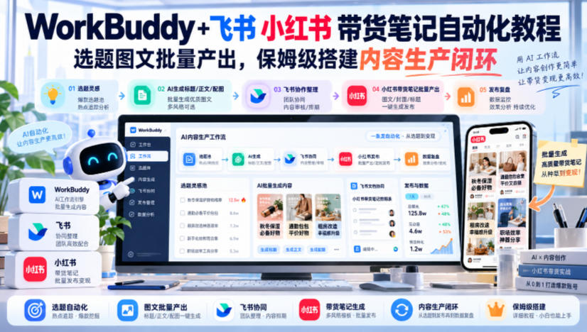 WorkBuddy+飞书小红书带货笔记自动化教程,选题图文批量产出,保姆级搭建内容生产闭环【文档】-777网创网