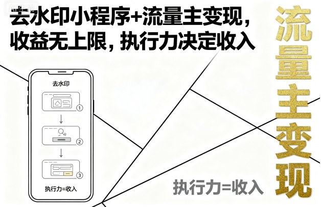 去水印小程序+流量主变现，收益无上限，执行力决定收入-777网创网
