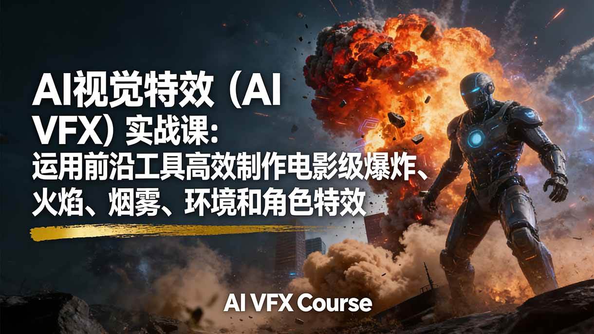 (17212期)AI视觉特效(AI VFX)实战课:运用前沿工具高效制作电影级爆炸、火焰、烟雾、环境和角色特效 (17212期)AI视觉特效(AI VFX)实战课:运用前沿工具高效制作电影级爆炸、火焰、烟雾、环境和角色特效