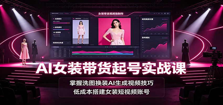 AI女装带货起号实战课:掌握洗图换装AI生成视频技巧,低成本搭建女装短视频账号-777网创网