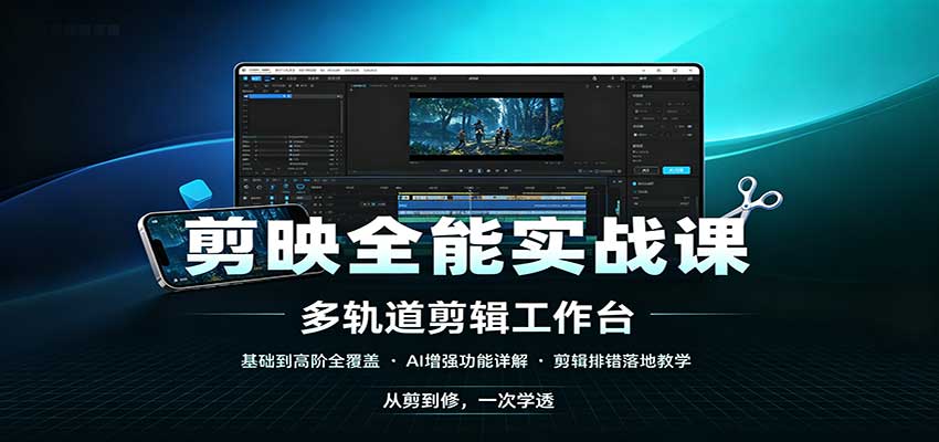 剪映全能实战课：基础到高阶全覆盖，AI增强功能，剪辑排错落地教学-777网创网