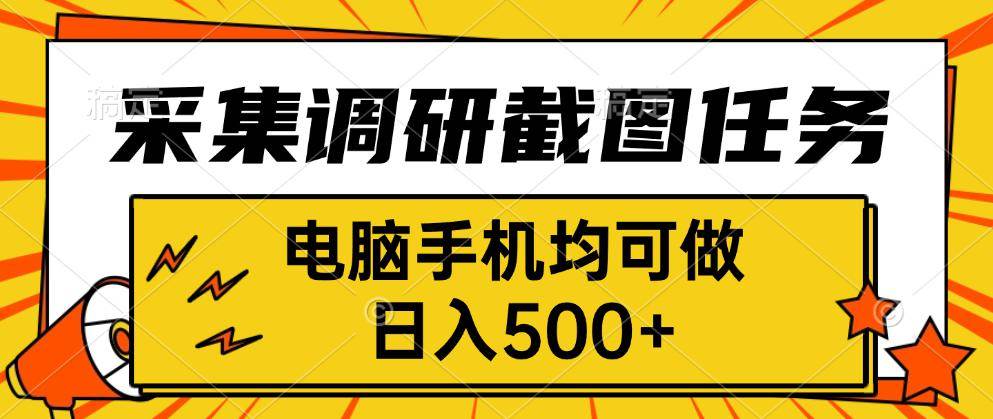 (15868期)采集,调研,截图任务,电脑手机均可做,日入500+-777网创网