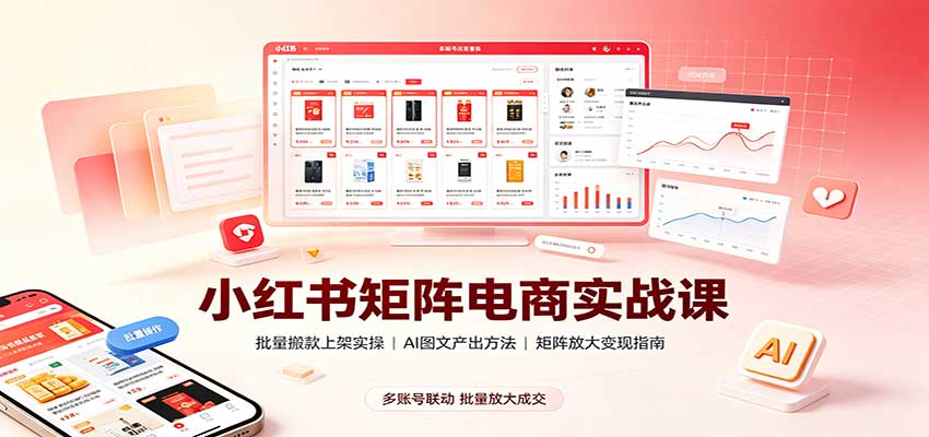小红书矩阵电商实战课：批量搬款上架实操，AI图文产出，矩阵放大变现指南-777网创网
